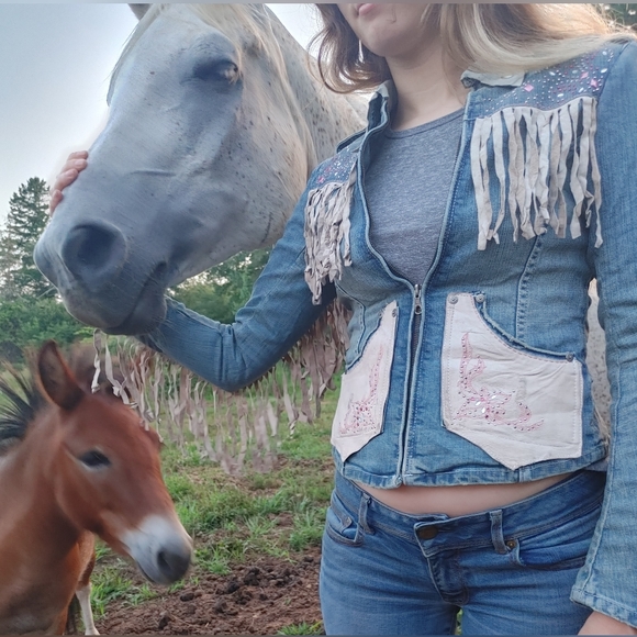 Parasuco Denim Jean Jacket Western Boho Tassels Beaded cowgirl NEW tags Canada - Picture 8 of 9